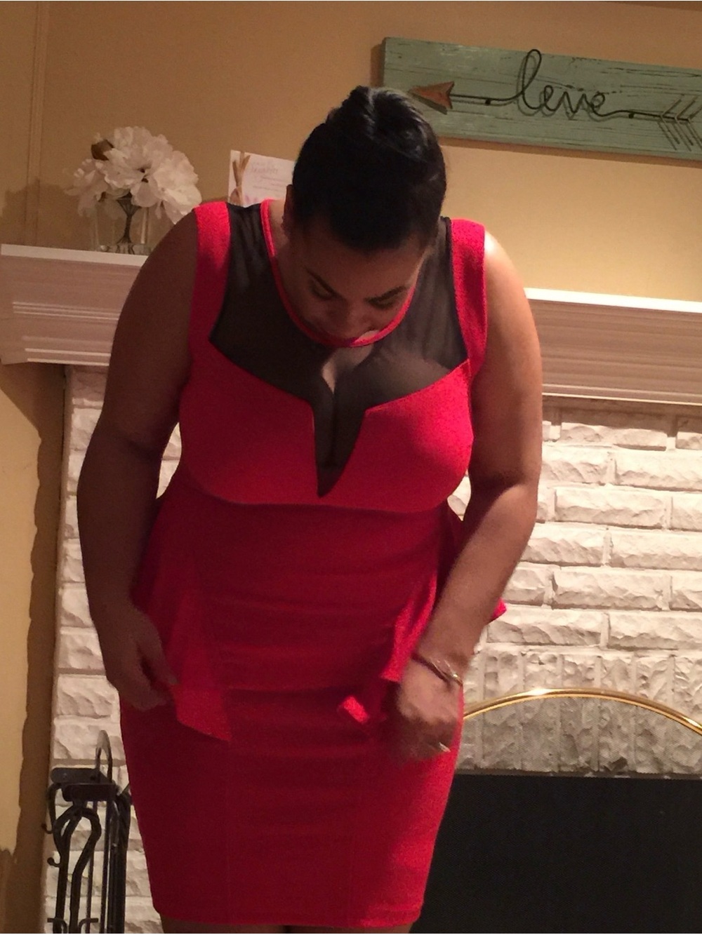 Fashion to Figure Red Dress with Black Mesh Accents